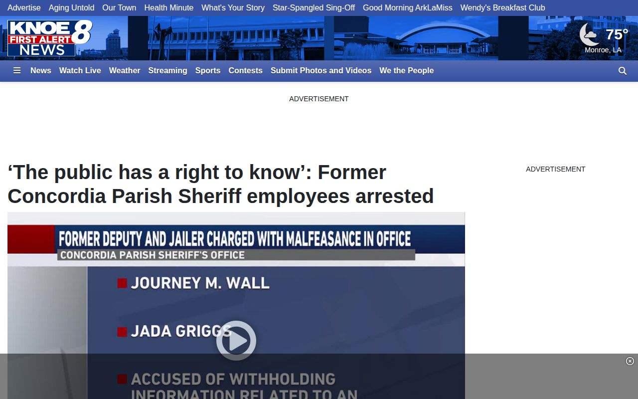 KNOE regional news report about arrests and booking into Concordia Parish Correctional Facility