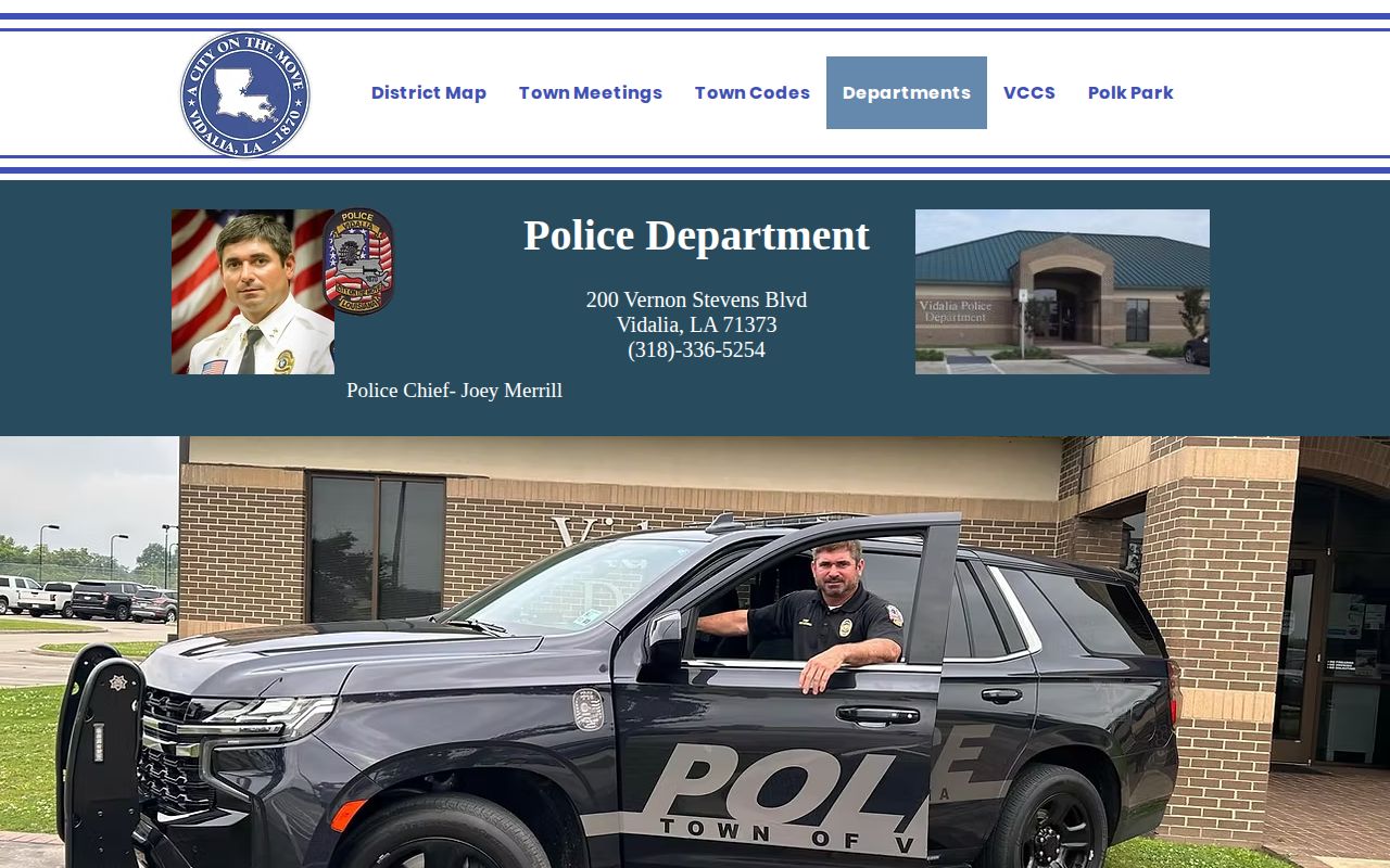 Official Vidalia Police Department page showing city police contact information