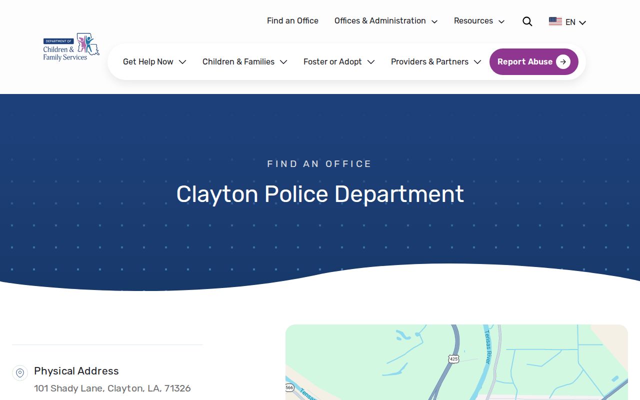 Louisiana government directory contact for Clayton Police Department