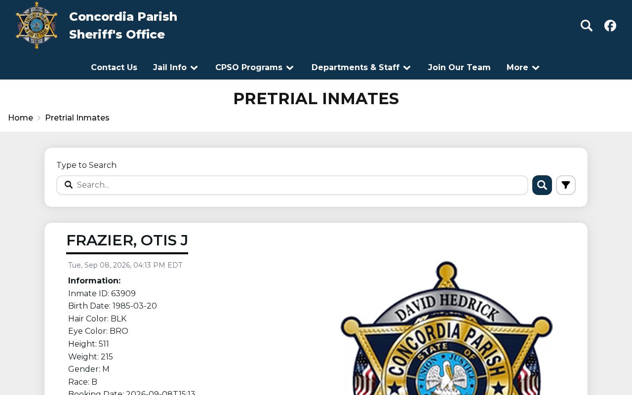 Concordia Parish recent arrest pretrial roster search