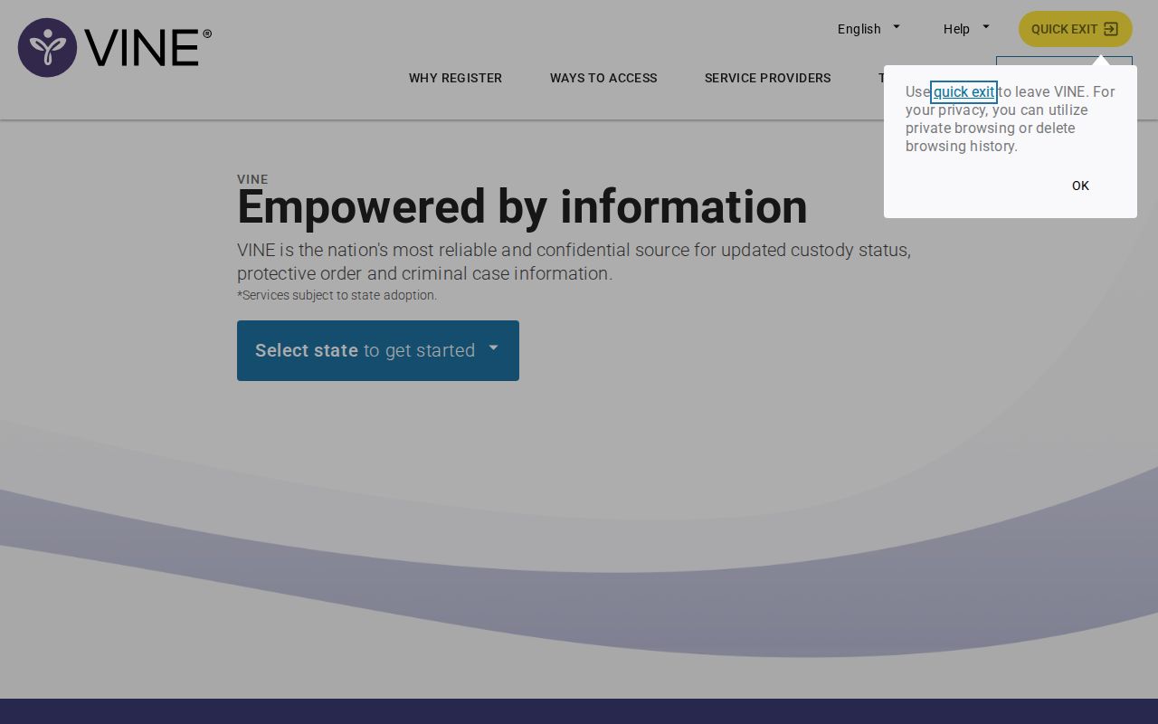 VINELink phone email and PIN notification registration screen